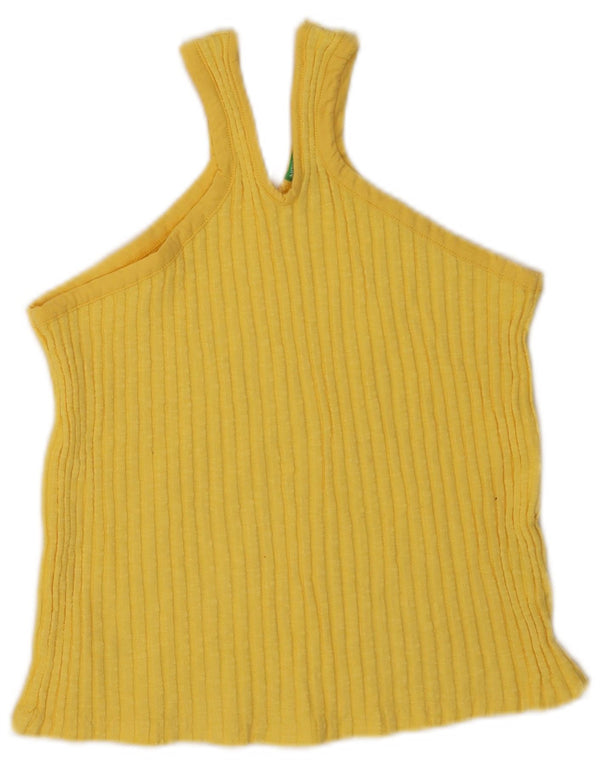 Benetton Top Corto Sin Mangas Mujer UK 40 Small Algodón Amarillo