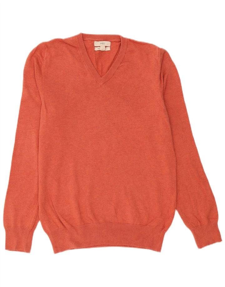 Marks & Spencer Suéter con Cuello en V para Hombre Pequeño Algodón Naranja