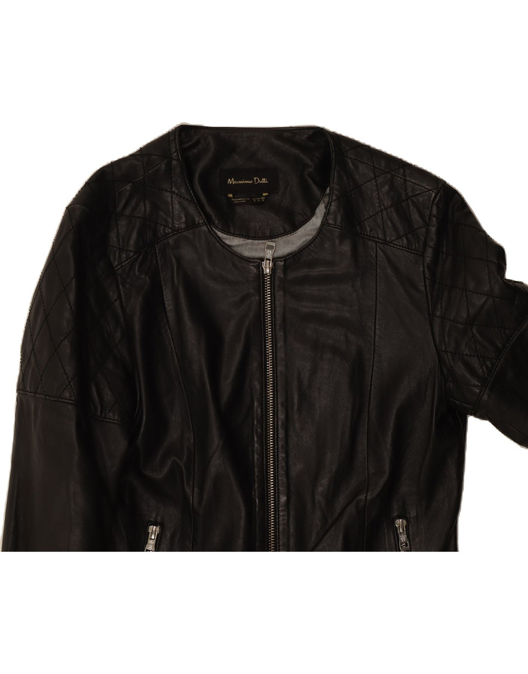 MASSIMO DUTTI Womens Leather Jacket UK 10 Small Black Leather Biker Vintage Massimo Dutti and Second-Hand Massimo Dutti from Messina Hembry 