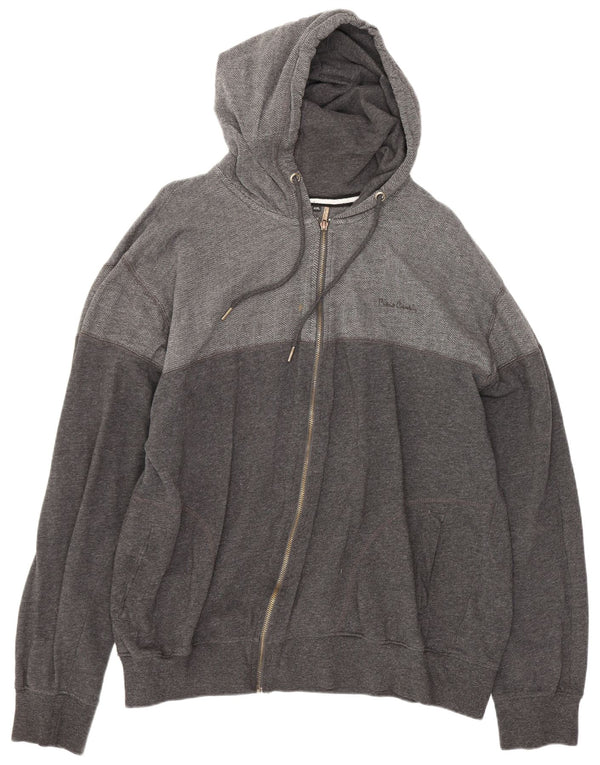 Pierre Cardin Sudadera con capucha y cremallera para hombre, talla 2XL, algodón en espiga gris