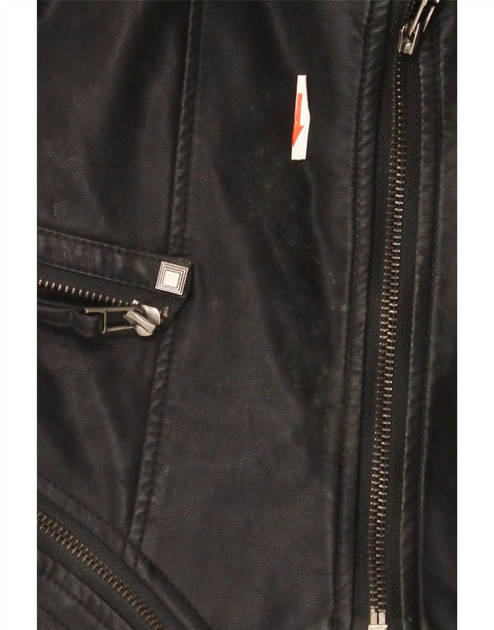 Vintage mujer cuero biker chaqueta Reino Unido 10 pequeño negro