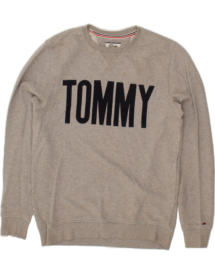 TOMMY HILFIGER Mens Graphic Sweatshirt Jumper Small Grey Cotton Vintage Tommy Hilfiger and Second-Hand Tommy Hilfiger from Messina Hembry 