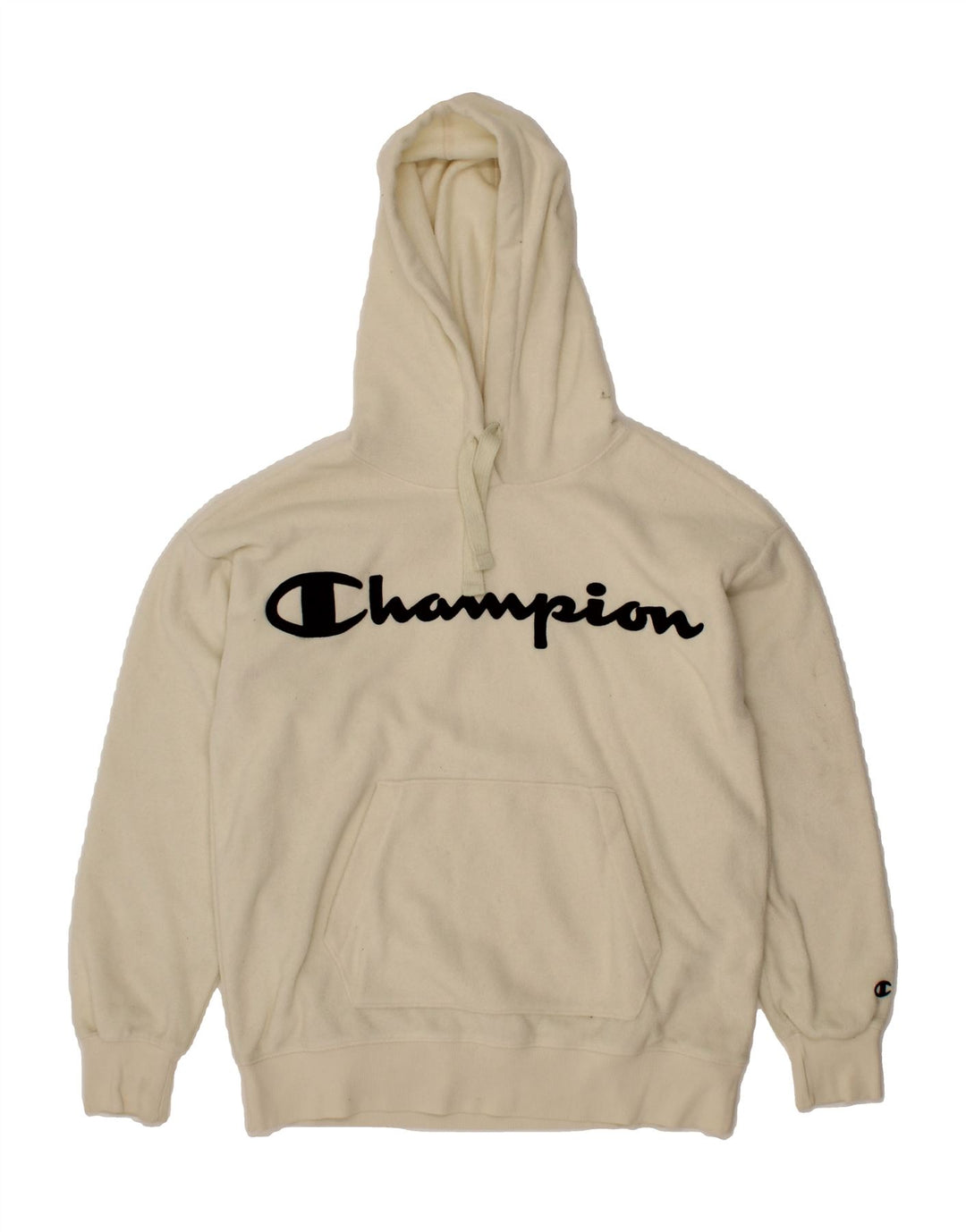 CHAMPION Mens Graphic Hooded Fleece Jumper Small White Polyester Vintage Champion and Second-Hand Champion from Messina Hembry 