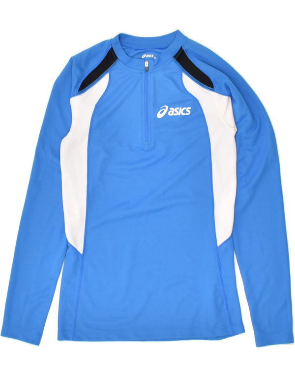 ASICS Womens Zip Neck Pullover Tracksuit Top UK 12 Medium Blue Colourblock