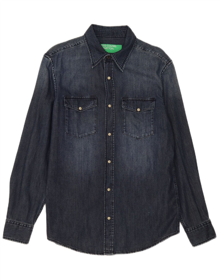 Benetton Camisa Vaquera Mediana Azul Marino Algodón