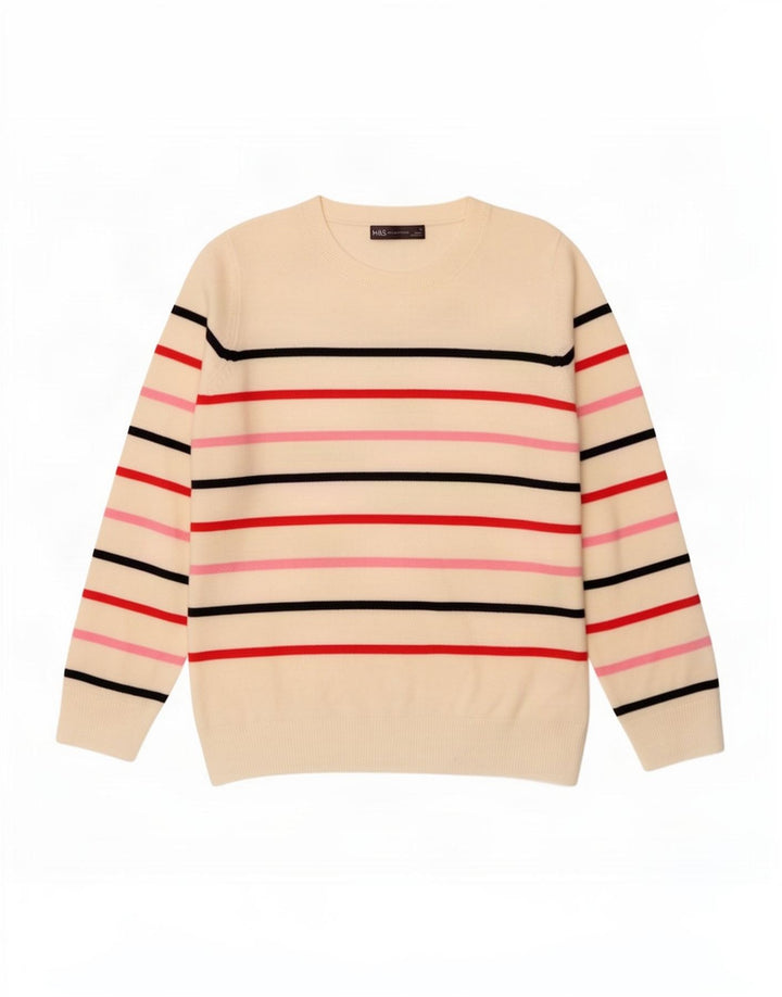 Marks & Spencer - Jersey de cuello redondo para mujer, talla 40, talla mediana, color blanco a rayas