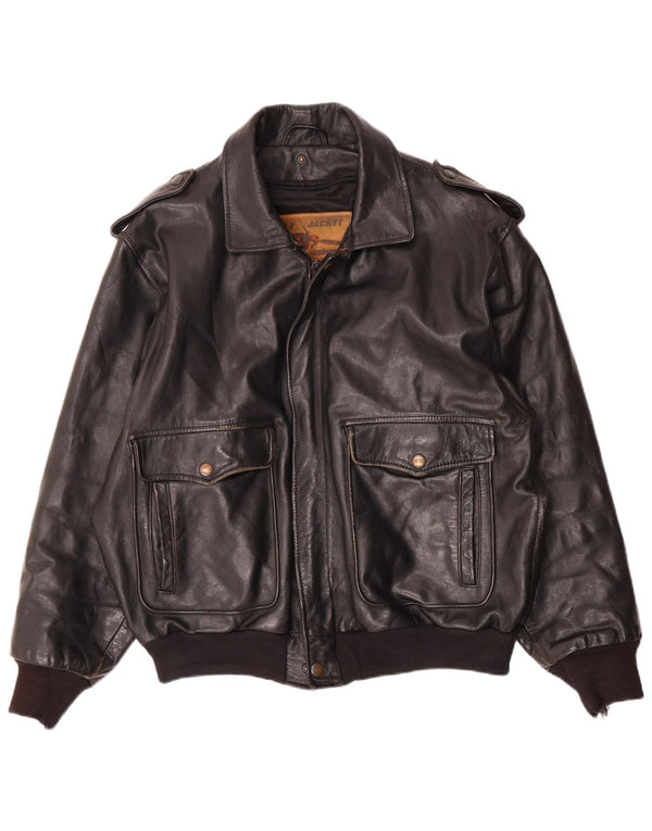 Vintage hombres cuero vuelo aviador chaqueta EU 52 XL cuero negro