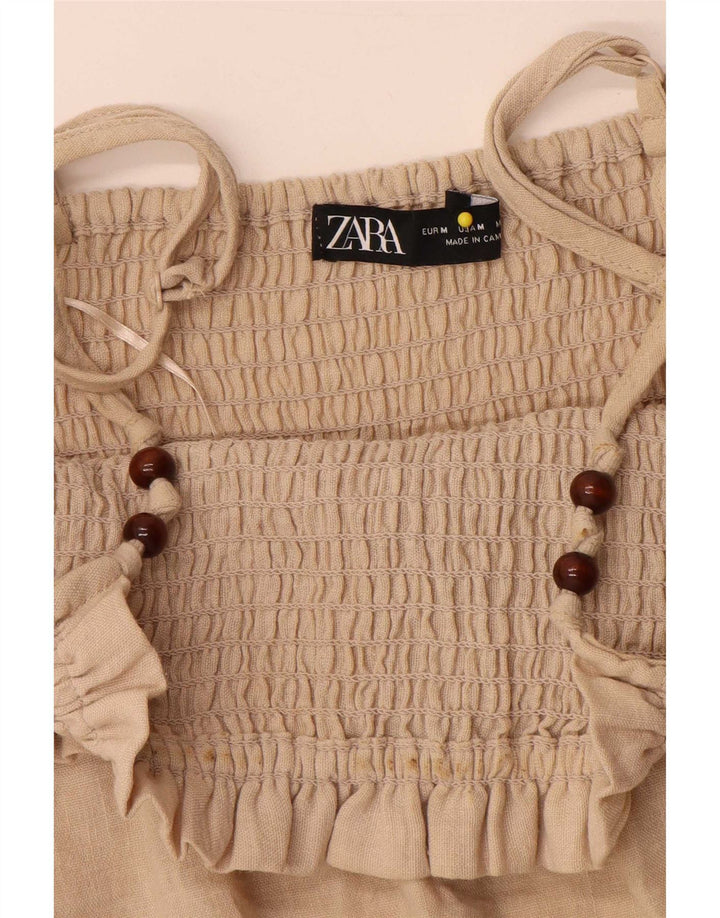 Zara Mujer Vestido Acampanado Sin Mangas UK 42 Medio Beige