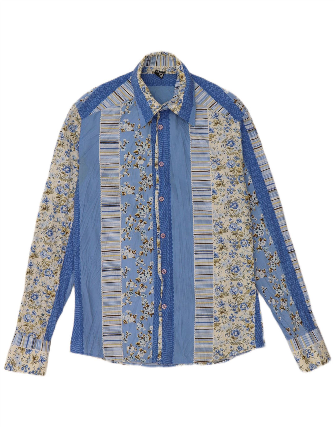 Camisa SMOG Hombre Small Azul Floral Poliéster