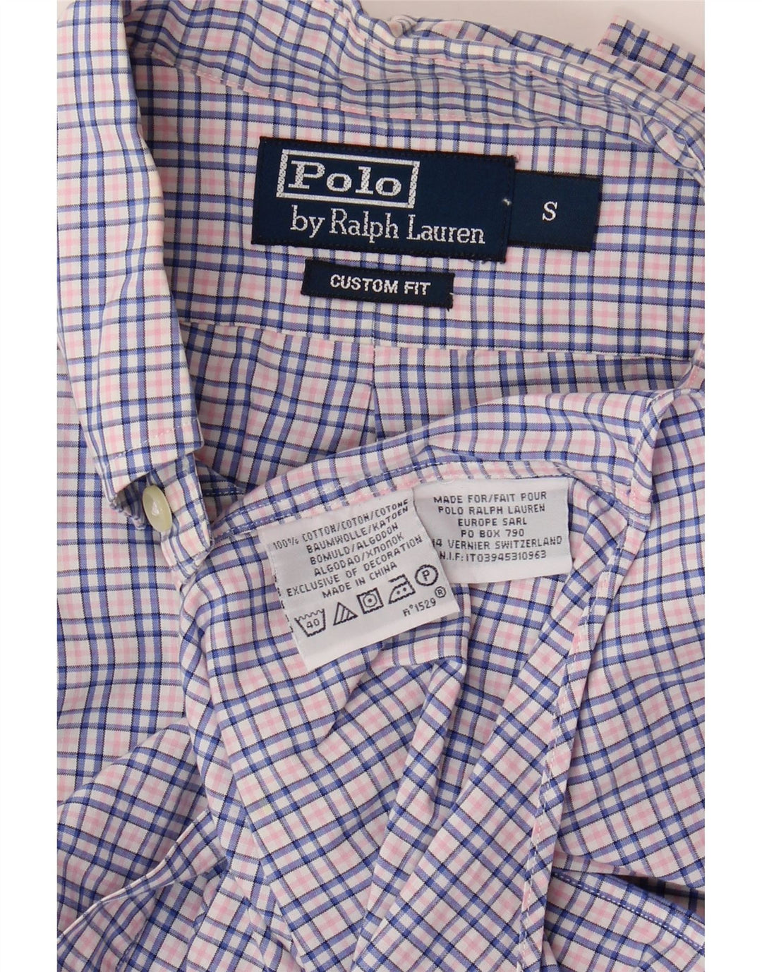 POLO RALPH LAUREN Camisa personalizada para hombre Algodón a cuadros azul pequeño