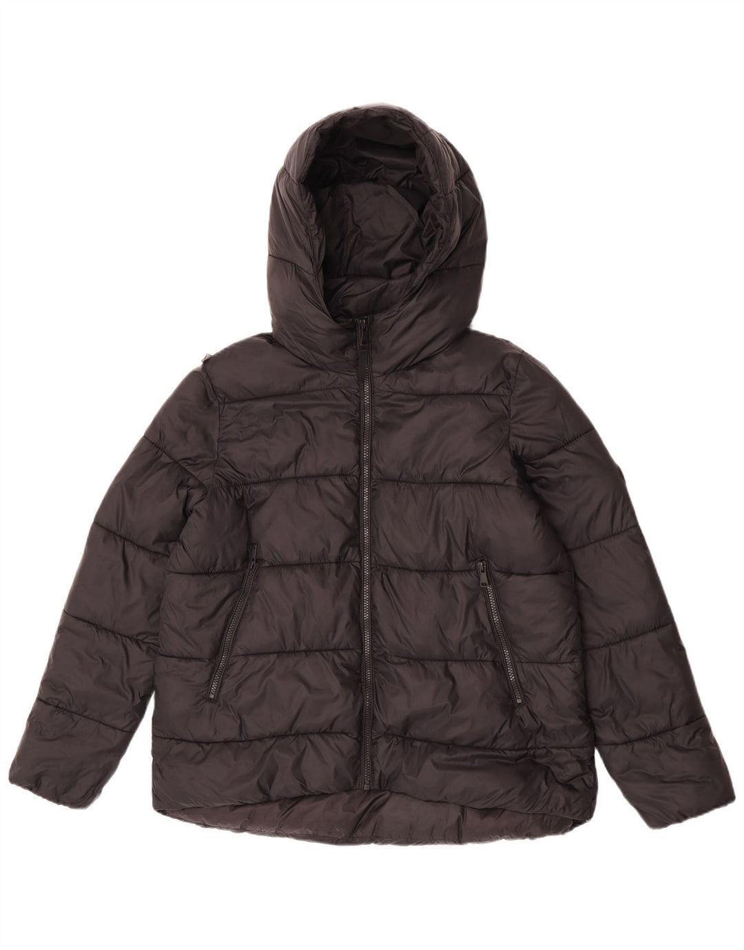 Zara Mujer Chaqueta Acolchada Con Capucha UK 44 Mediana Nylon Negro