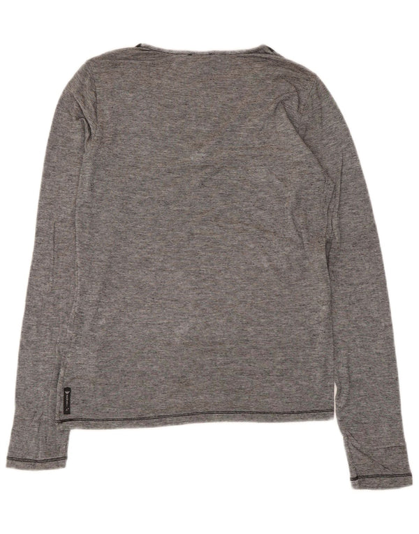 Armani Jeans Mujer Top Manga Larga UK 42 Viscosa Gris Medio Rayas Pintadas