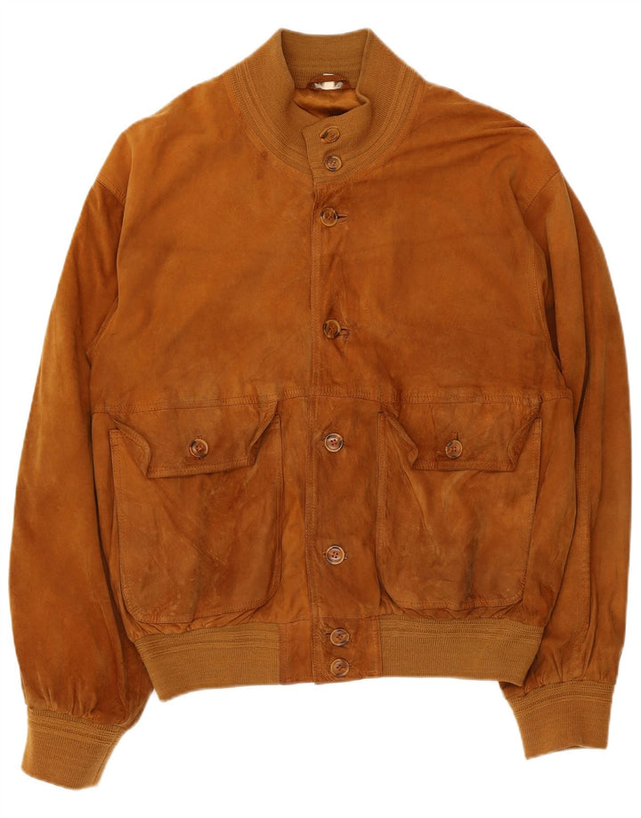 Vintage hombres ante bomber chaqueta Reino Unido 40 cuero marrón grande