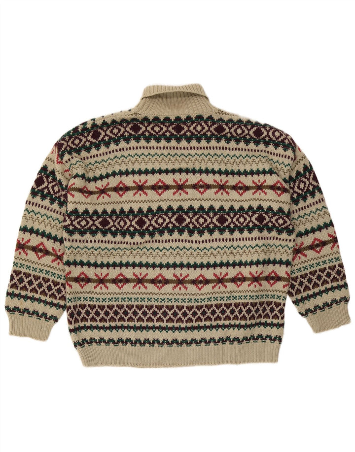 Vintage hombres rollo cuello jersey suéter medio beige feria isla lana