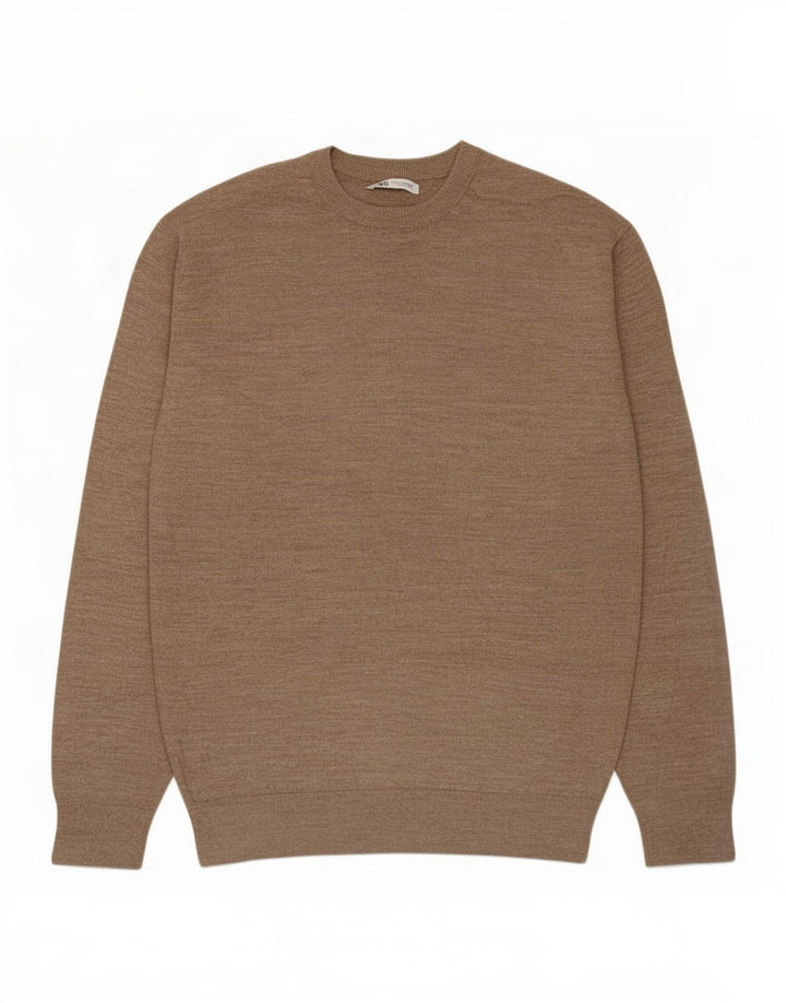 Zara Hombre Jersey Cuello Redondo Jersey Acrílico Marrón Medio