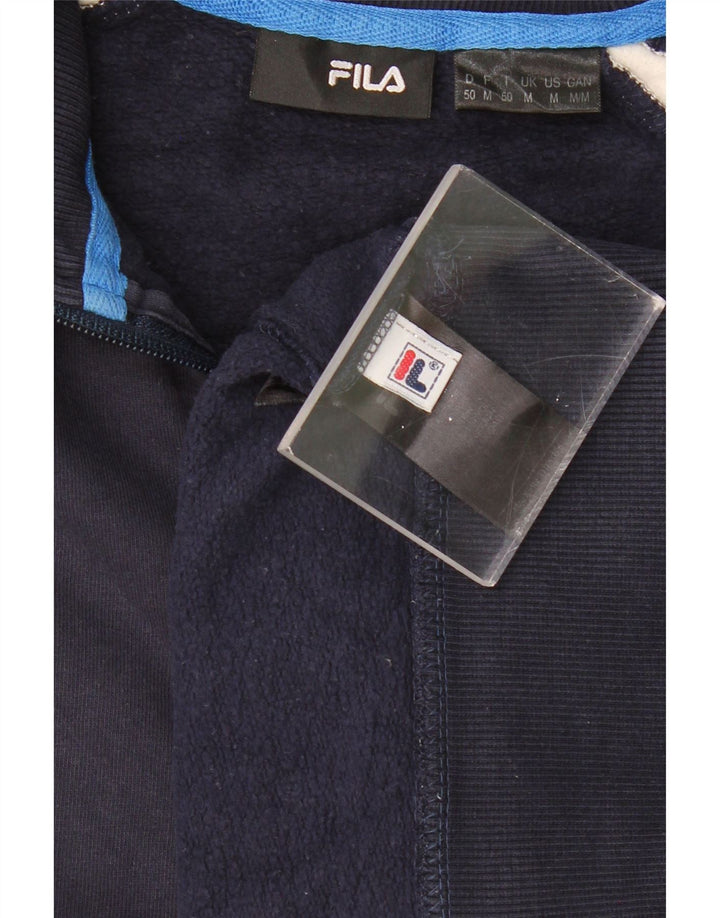 FILA Hombre Zip Neck Sudadera Jumper Medium Azul Marino Colorblock