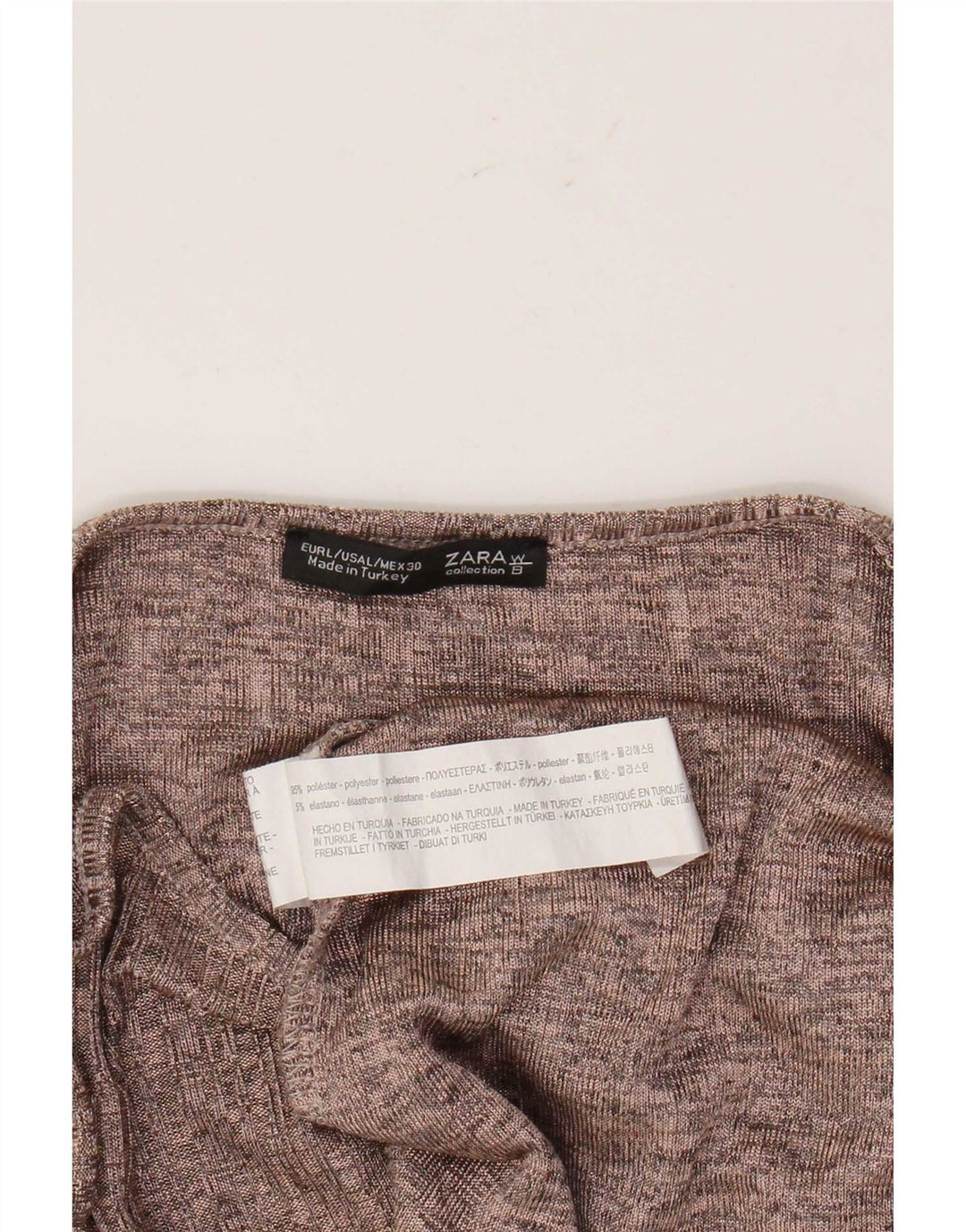Zara Mujer Top Manga Larga UK 46 Grande Poliéster Marrón