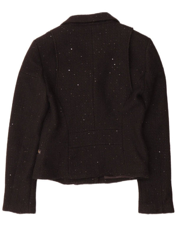 Jack Wills Chaqueta motera para mujer UK 12 Mediana Lana moteada negra