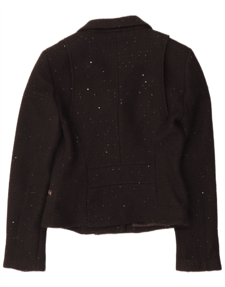 Jack Wills Chaqueta motera para mujer UK 12 Mediana Lana moteada negra