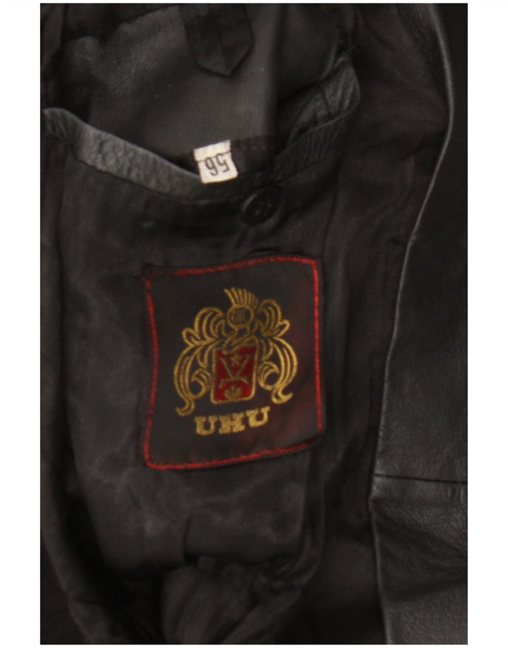 Vintage mujer cuero abrigo Reino Unido 14 grande negro