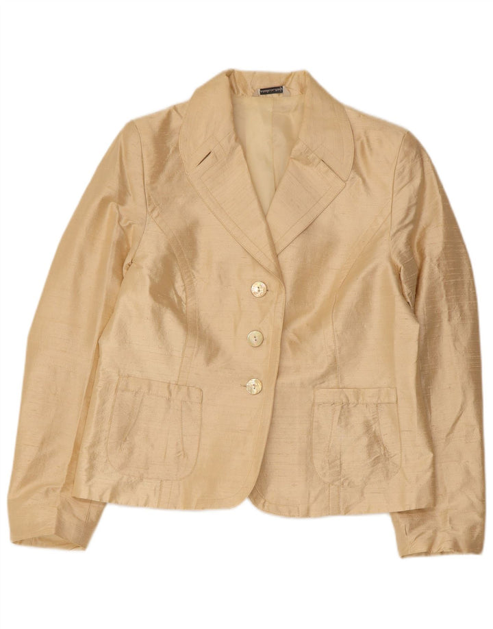 VINTAGE Chaqueta Blazer de 3 Botones para Mujer IT 46 Seda Beige Grande