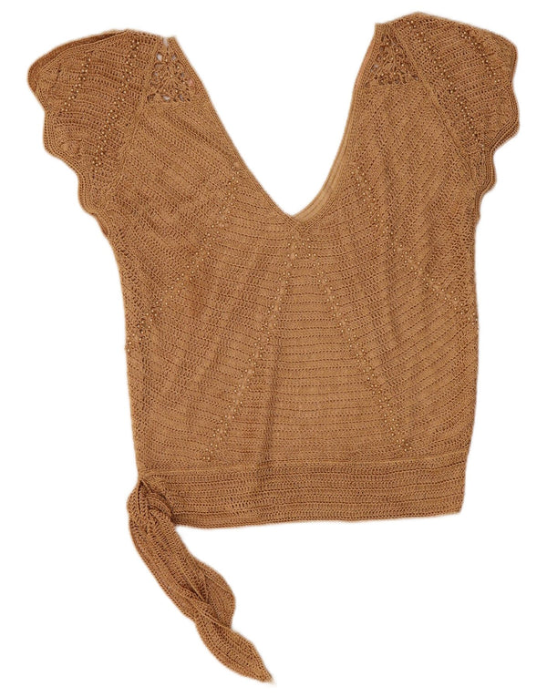 Etam Blusa de crochet sin mangas para mujer Top UK 10 Small Viscosa beige