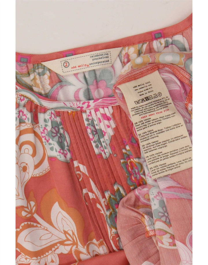 Odd Molly Blusa extragrande de manga 3/4 para mujer, talla 2, color rosa medio, floral