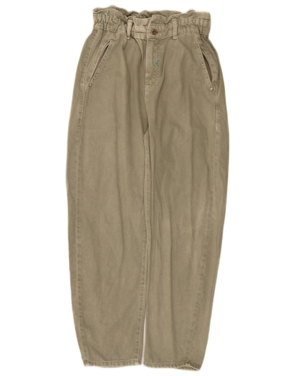 Zara Mujer Pantalones Cortos Cónicos De Cintura Alta EU 36 XS W26 L26 Caqui