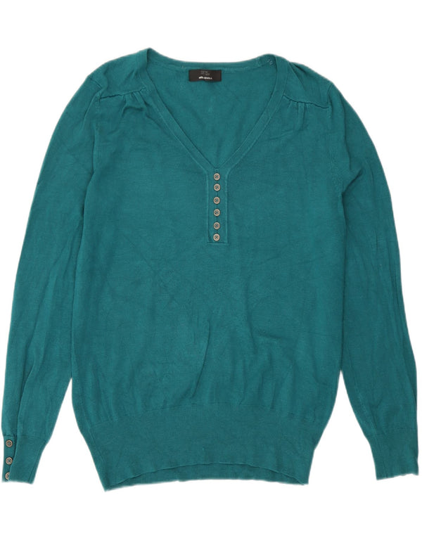 Marks & Spencer Suéter con Cuello en V para Mujer UK 46 Large Turquesa Viscosa