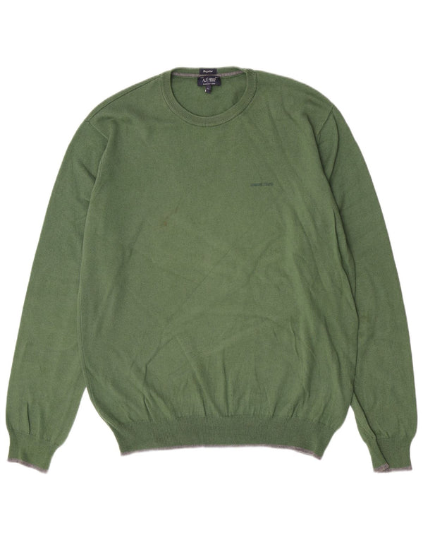 Armani Jeans Jersey Regular Fit con Cuello Redondo para Hombre XL Algodón Verde
