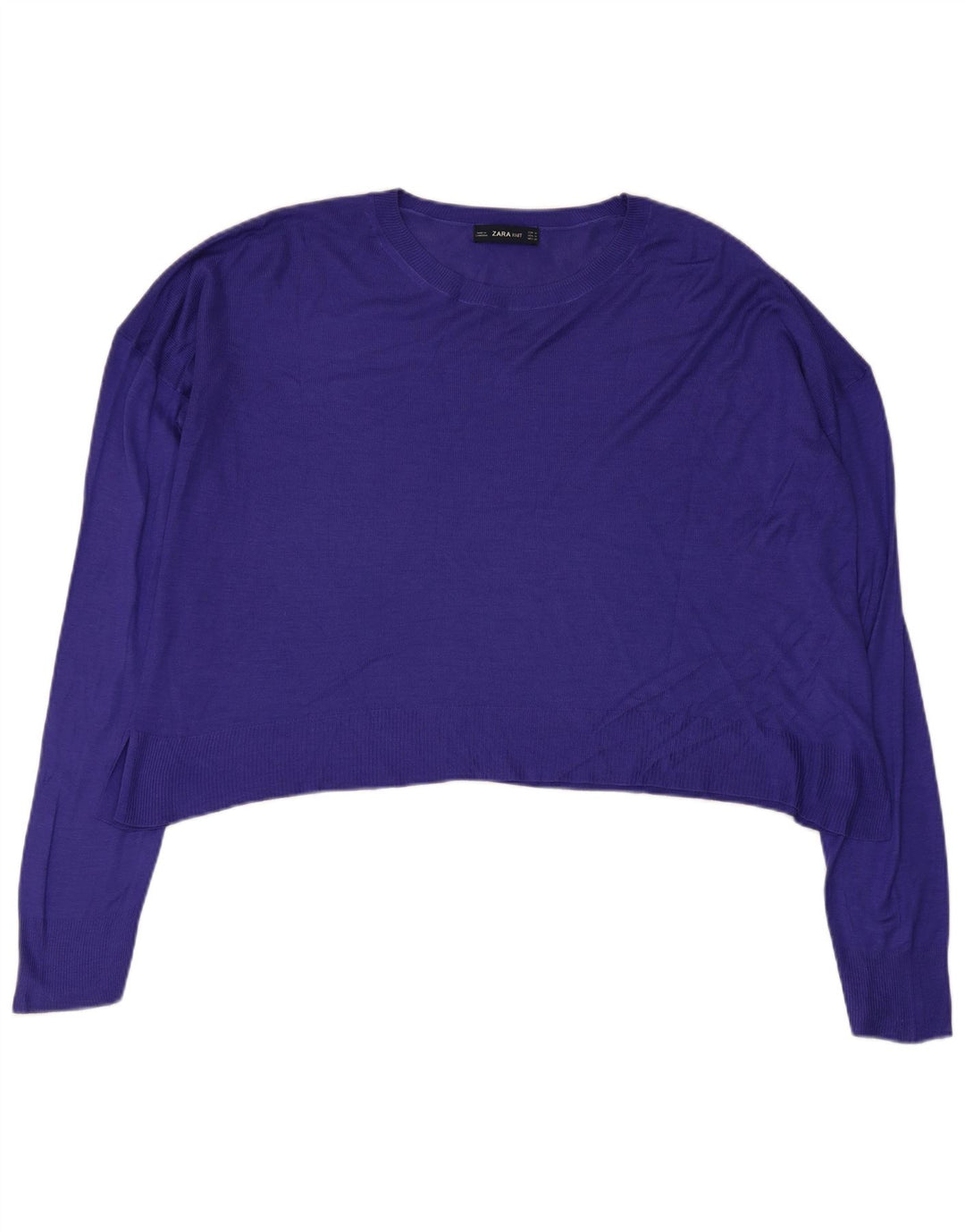 Zara Mujer Crop Jersey De Cuello Redondo De Gran Tamaño UK 44 Medio Púrpura