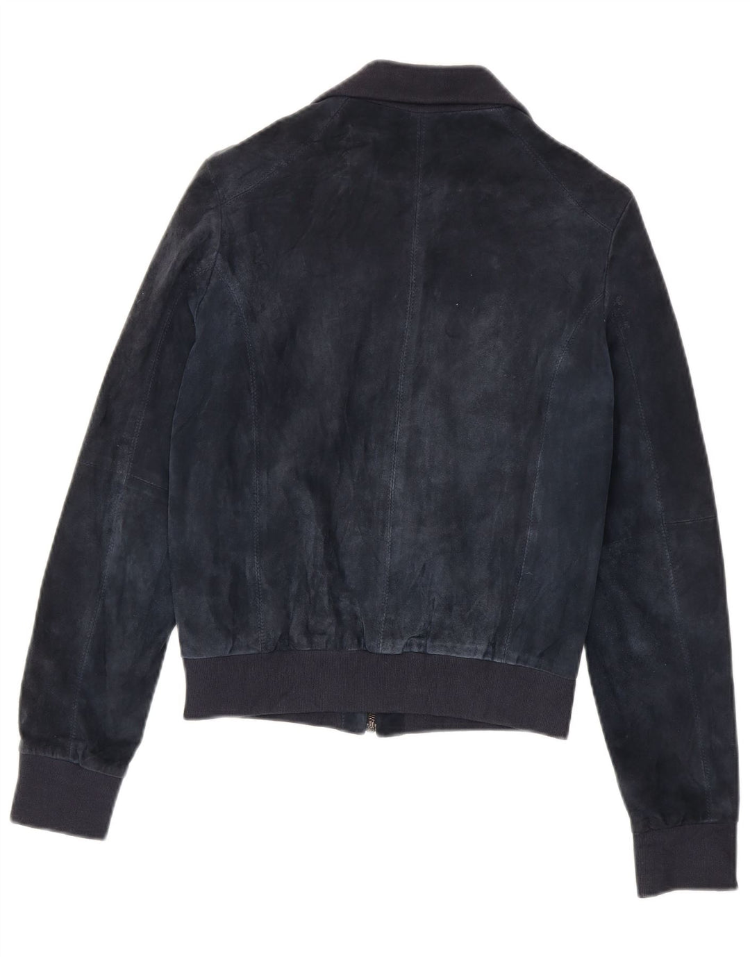 Vintage mujer ante bomber chaqueta Reino Unido 12 cuero azul marino medio