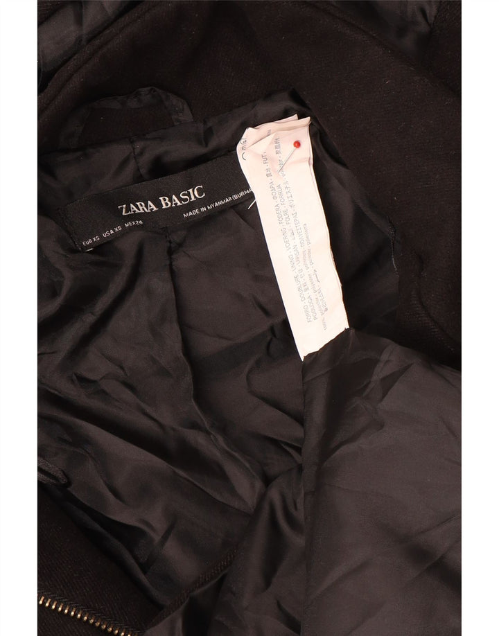 Zara Mujer Cazadora Bomber Con Capucha UK 6 XS Poliéster Negro