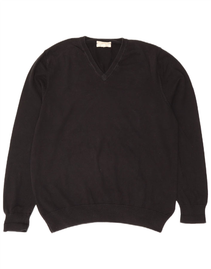 Marks & Spencer - Jersey con cuello en V para hombre, talla grande, algodón negro
