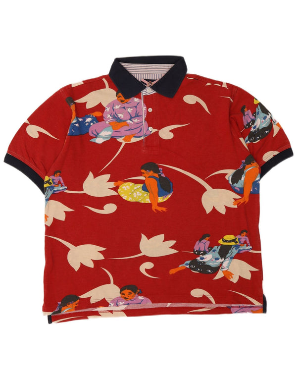 Johnny Lambs Polo gráfico para hombre de algodón floral rojo grande