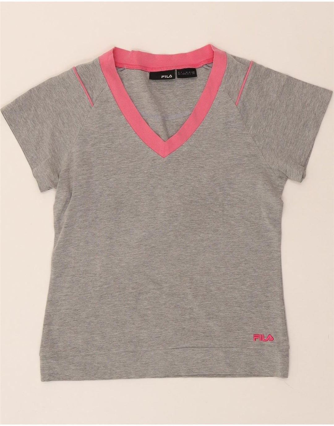 FILA Womens T-Shirt Top UK 14 Medium Grey Cotton Vintage Fila and Second-Hand Fila from Messina Hembry 
