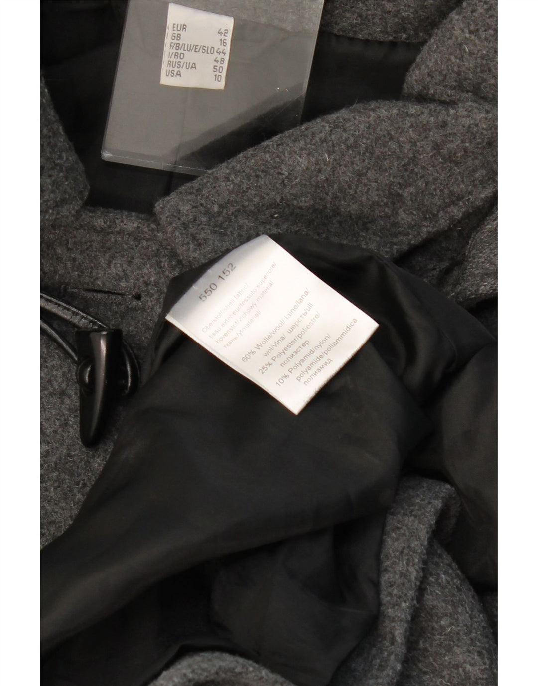 VINTAGE Mujer Abrigo de lona con capucha Reino Unido 16 Lana gris grande