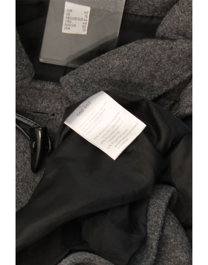 VINTAGE Mujer Abrigo de lona con capucha Reino Unido 16 Lana gris grande