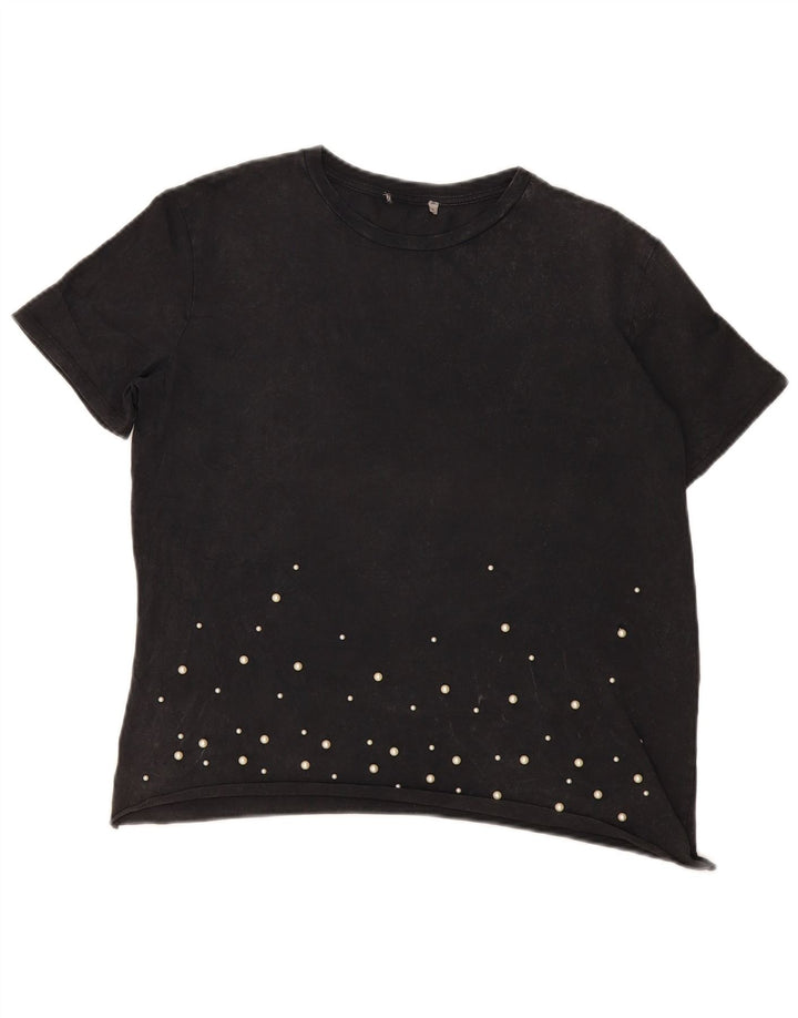 Vintage mujer camiseta top Reino Unido 14 grande negro