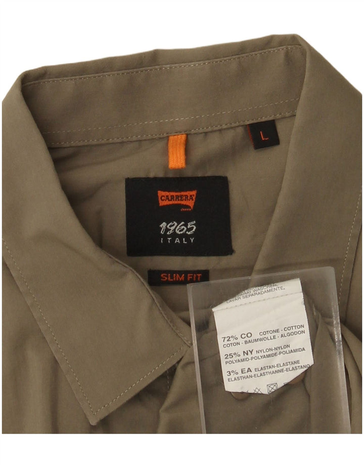 Camisa Carrera Slim Fit para hombre de algodón caqui grande