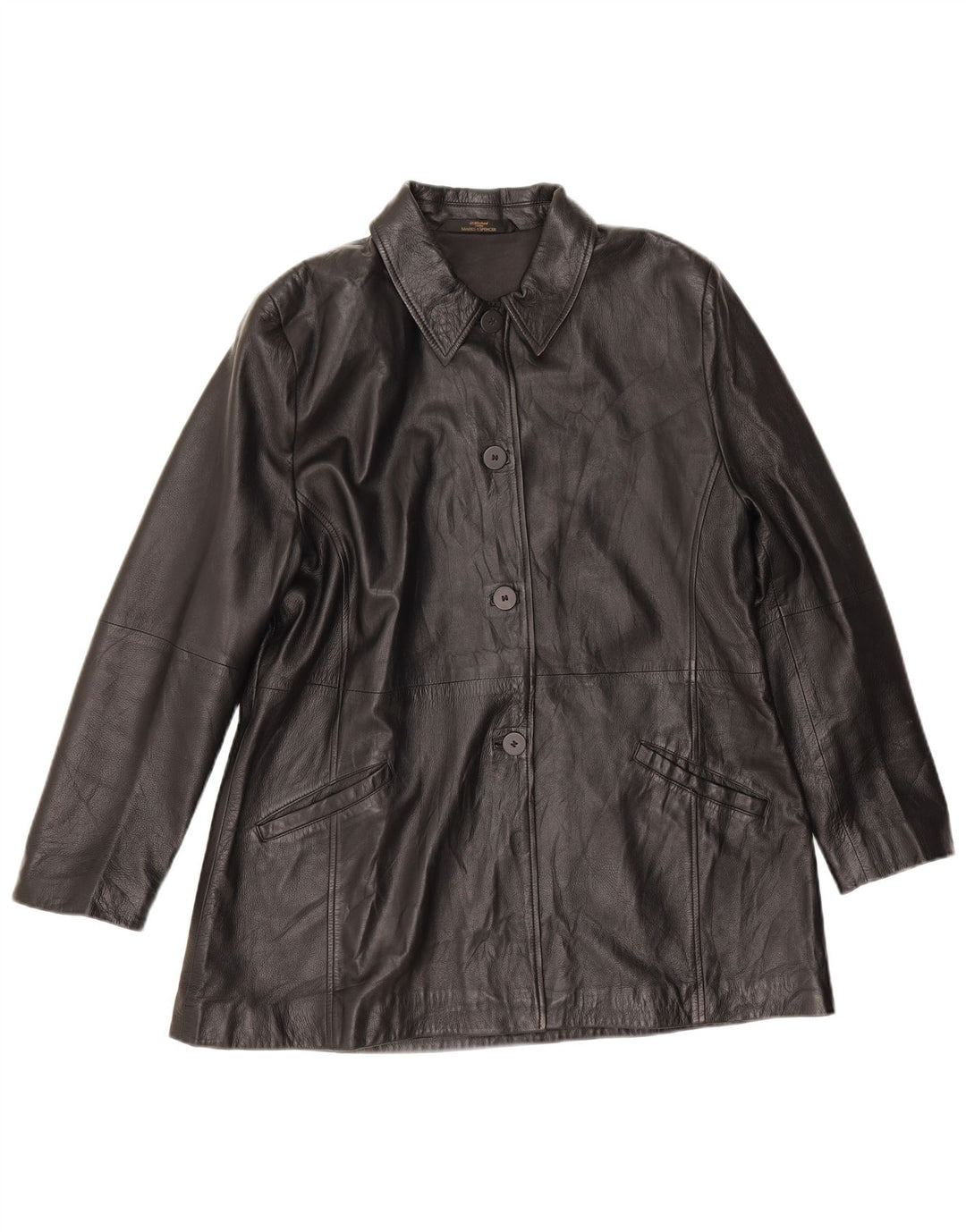 Marks & Spencer Chaqueta de cuero para mujer UK 46 Grande Cuero negro