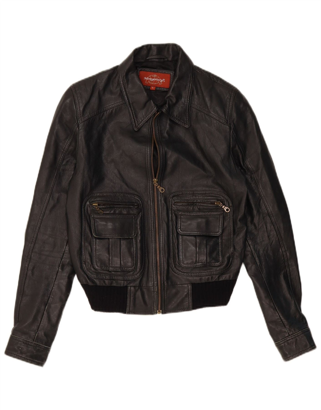 MONTGOMERY Chaqueta de cuero corta para mujer Reino Unido 14 Cuero negro grande