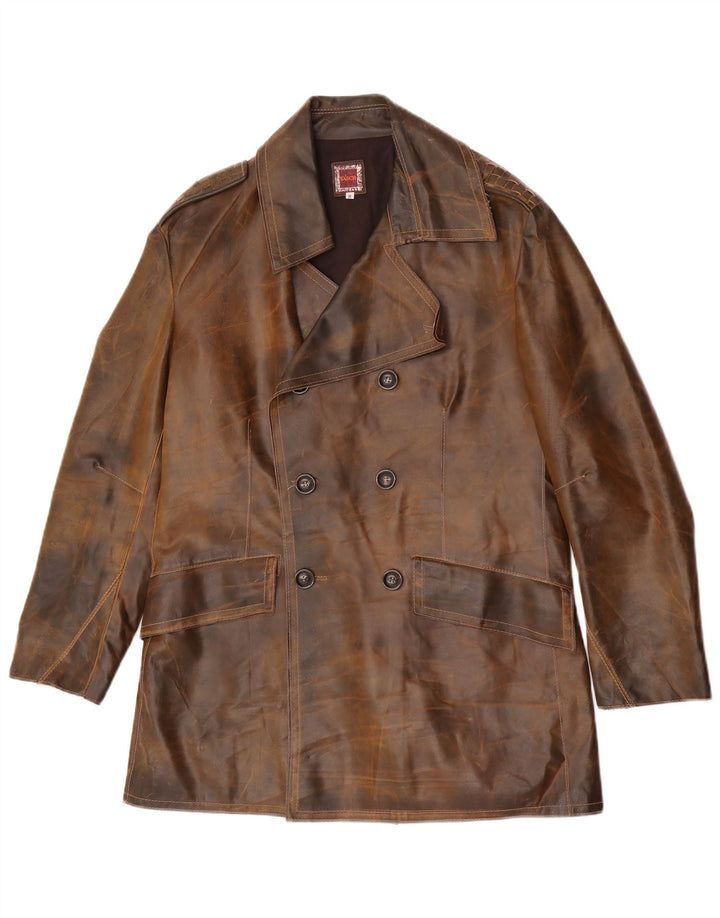 Sasch Abrigo cruzado de cuero para hombre UK 38 Cuero marrón medio