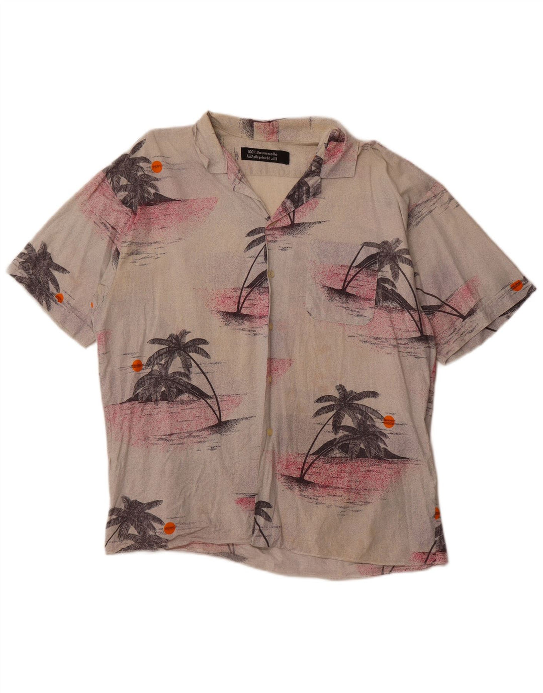 VINTAGE Camisa hawaiana de manga corta para hombre Algodón floral beige grande