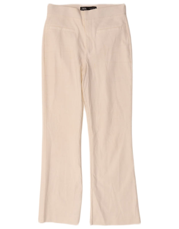 Zara Mujer Pantalón Casual Bootcut Pequeño W26 L26 Algodón Blanco