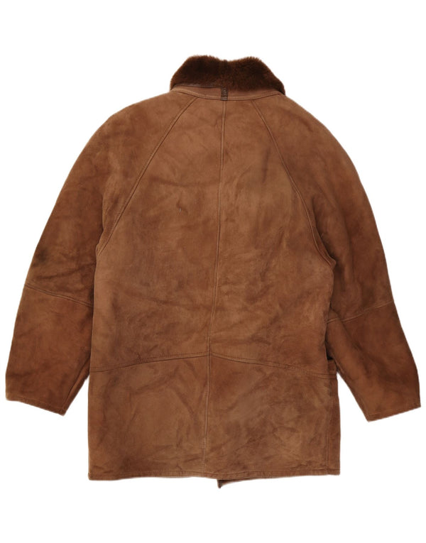 Chaqueta de piel de oveja vintage para hombre IT 48 piel de oveja marrón medio