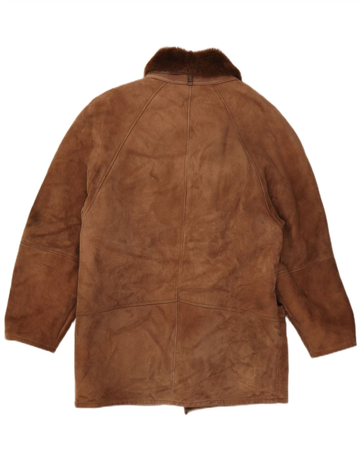 Chaqueta de piel de oveja vintage para hombre IT 48 piel de oveja marrón medio
