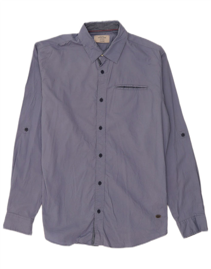 JACK & JONES Camisa Hombre Azul Medio Algodón