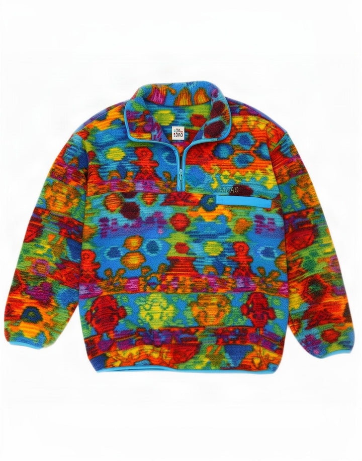 Vintage mujer gráfico cremallera cuello polar jersey EU 40 medio multicolor
