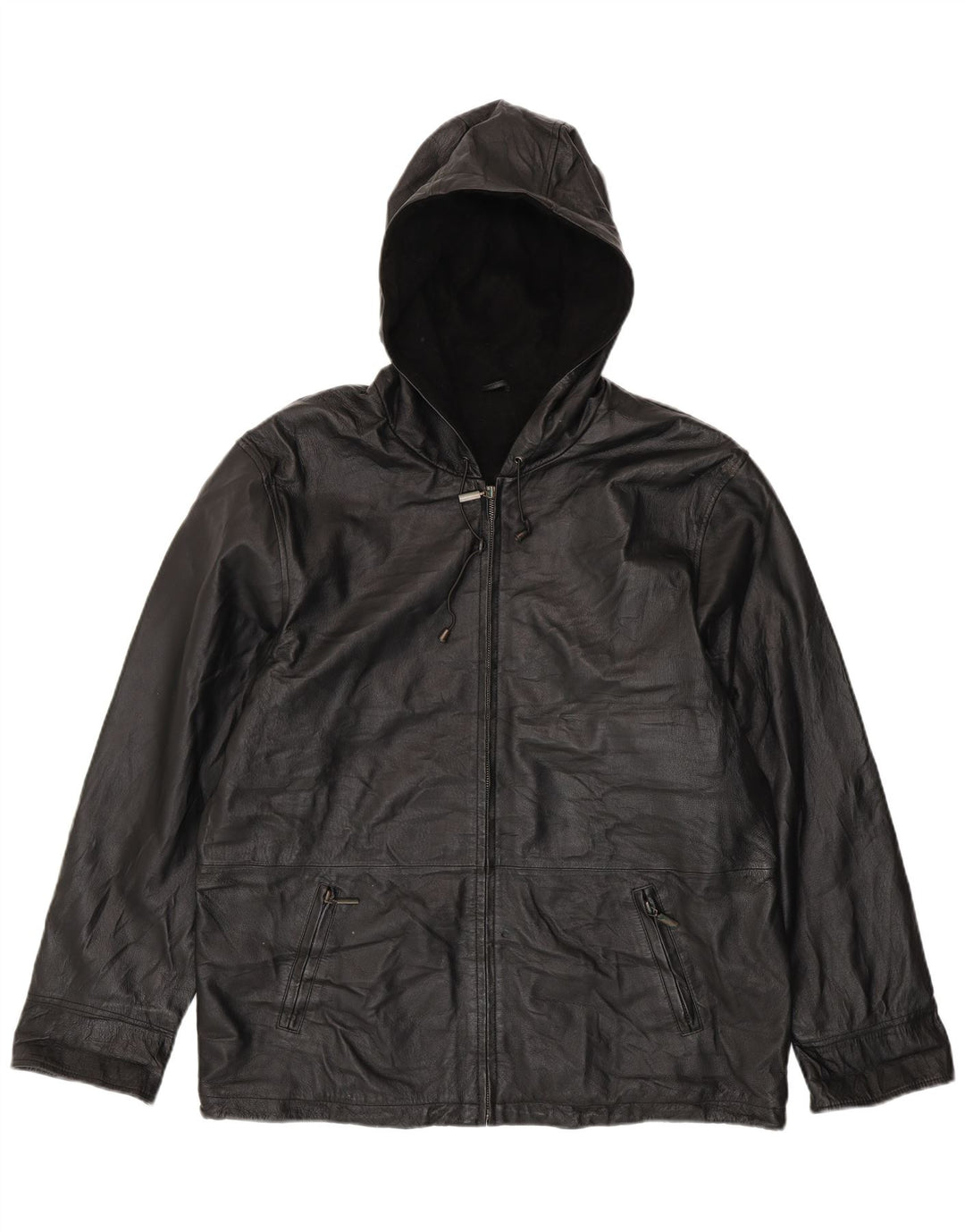 CANDA Chaqueta de cuero con capucha de gran tamaño para mujer UK 18 XL Cuero negro
